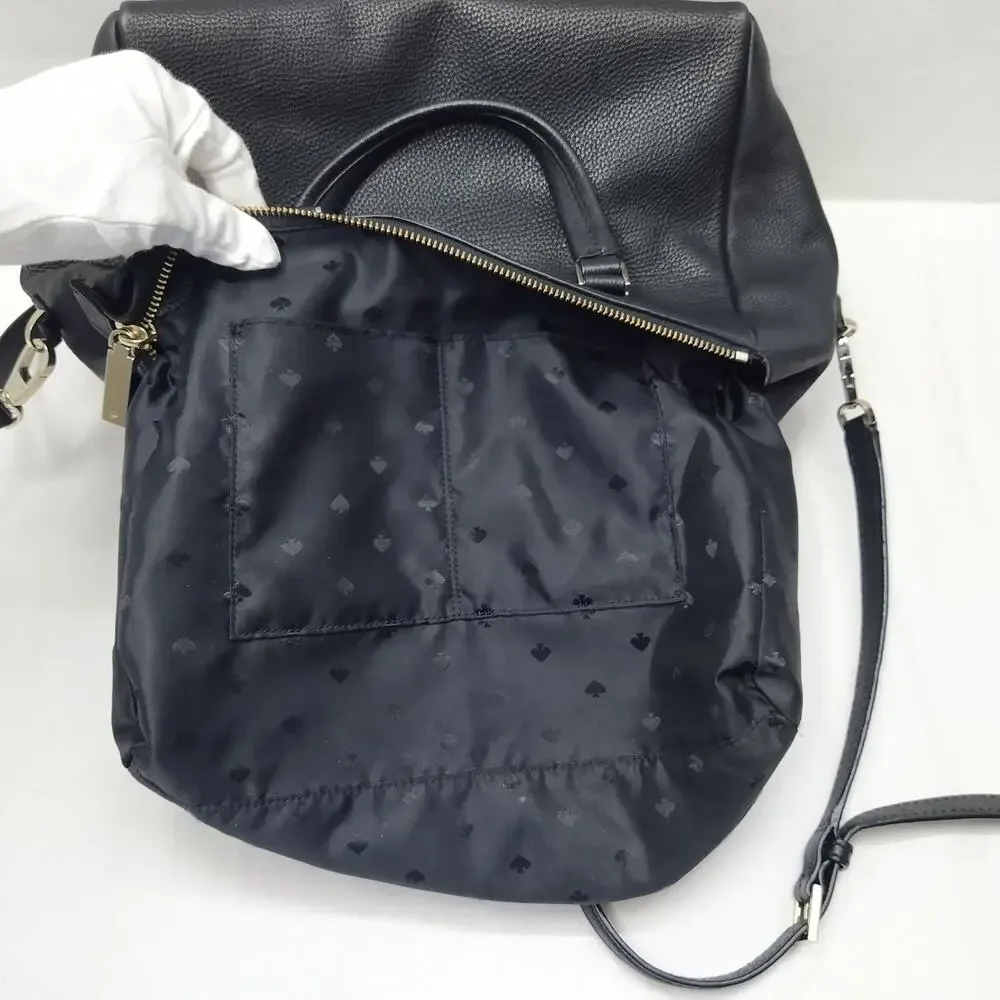 Kate Spade New York Black Leather Double Handles Zipper Satchel Shoulder Bag
